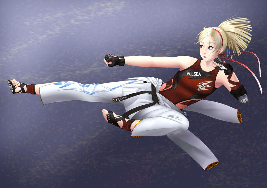 Commission - Lidia Sobieska from Tekken jump-kicking