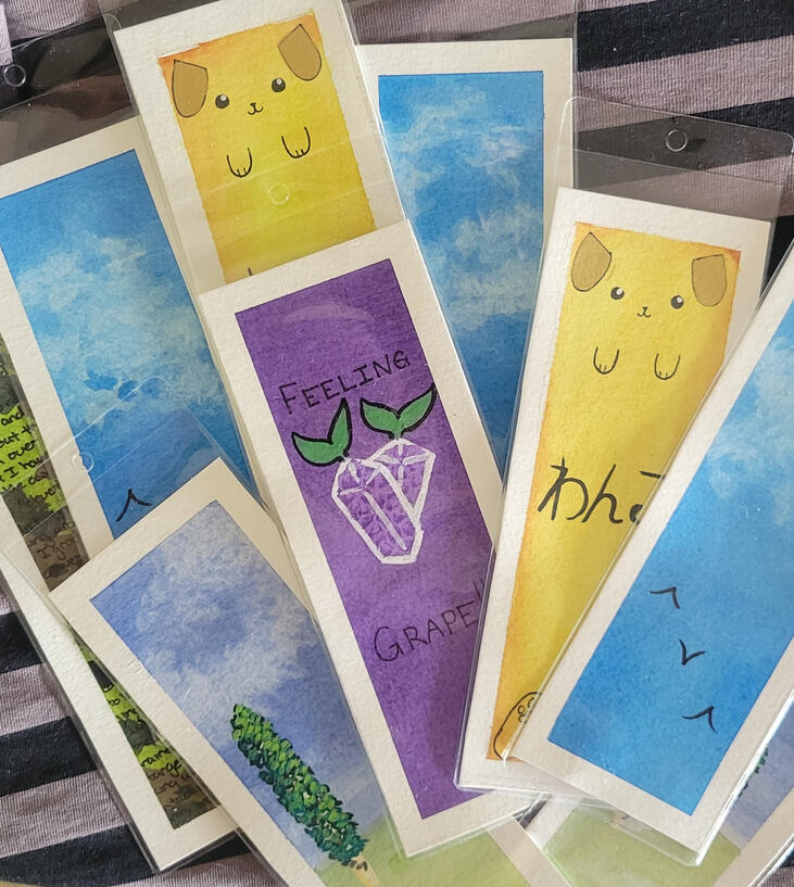 Assorted handpainted bookmarks, painted with gouache and watercolour